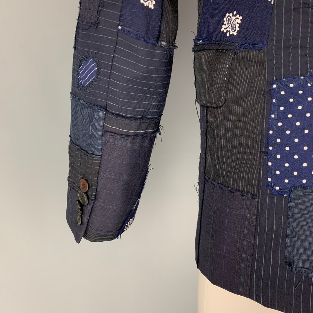 JUNYA WATANABE Size S Black Navy Patchwork Wool Blend Sport Coat