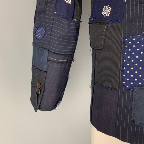 JUNYA WATANABE Taille S Manteau de sport en mélange de laine patchwork bleu marine noir
