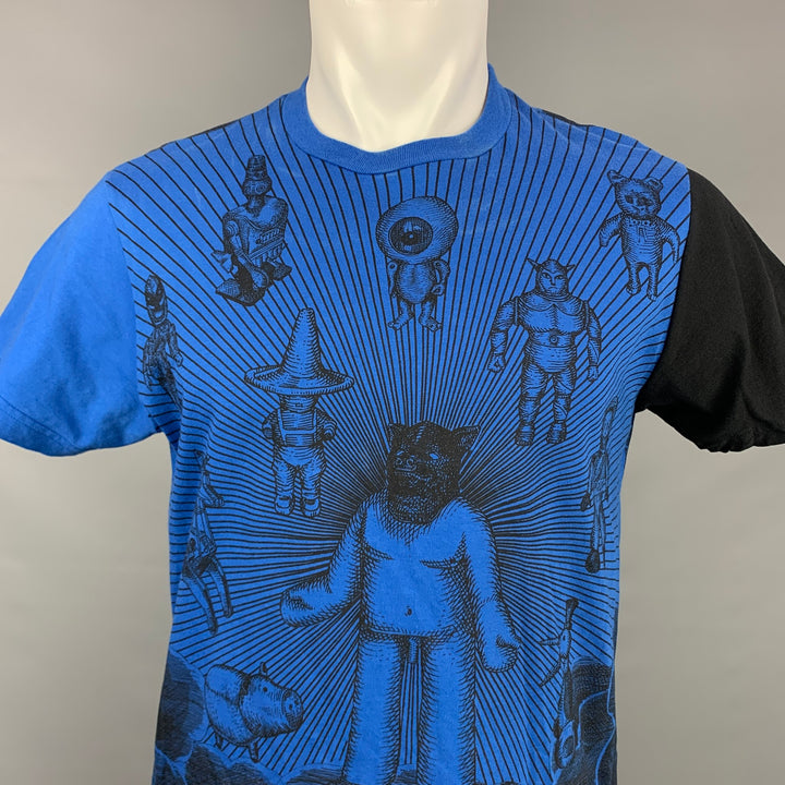 WALTER VAN BEIRENDONCK Taille M T-shirt col rond en coton imprimé bleu