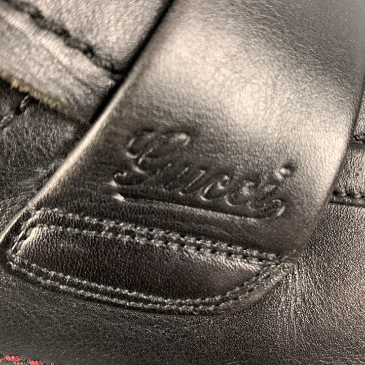 GUCCI Size 12 Black Contrast Stitch Leather Slip On Loafers
