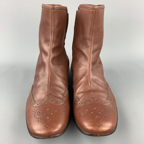 MIU MIU Taille 11 Bottes à bout d'aile en cuir perforé marron