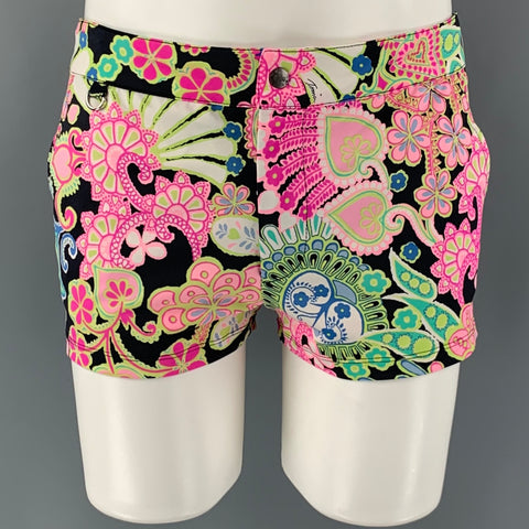 MR. TURK Size 32 Pink Multi-Color Paisley Nylon Elastane Swim Trunks