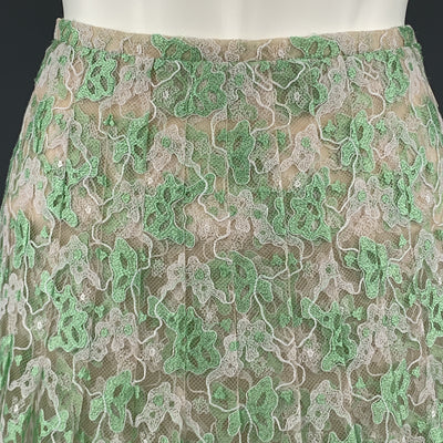 CHRISTOPHER KANE Size 6 White & Green PLeated Silk Skirt