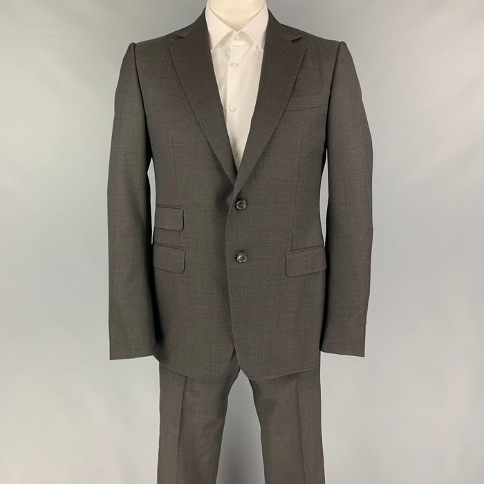 GUCCI Size 42 Brown Nailhead Wool Notch Lapel Suit