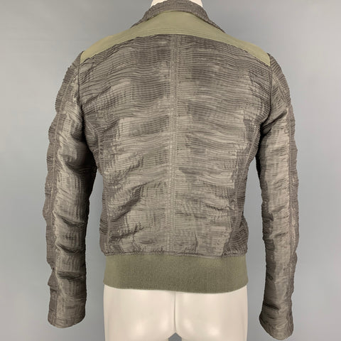 EMPORIO ARMANI Size 38 Olive Ruched Polyester Asymmetrical Jacket
