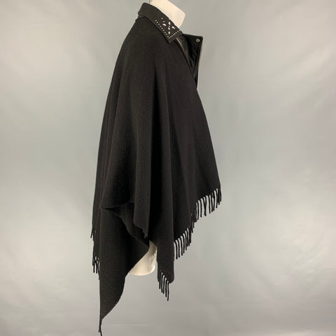 THE KOOPLES Size One Size Black Wool Polyamide Fringed Studded Collar Coat