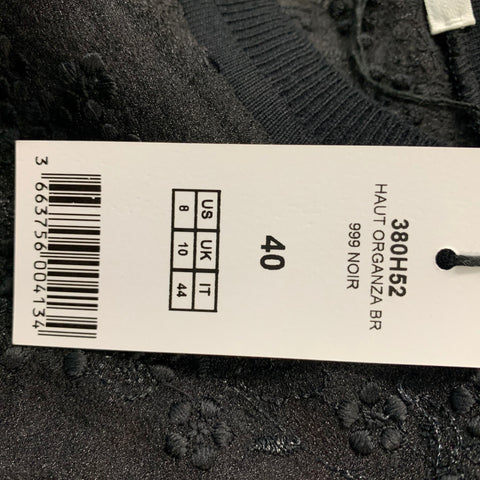 CARVEN Talla M Top Vestido Manga Corta Poliéster Encaje Negro