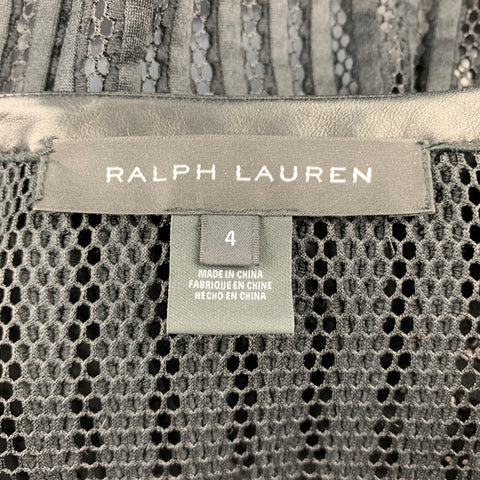 RALPH LAUREN Black Label Taille 4 Veste en cuir polyester maille noire