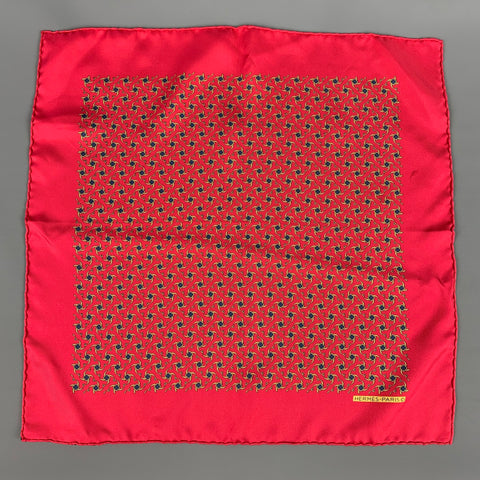 HERMES Red Gold Abstract Silk Twill Pocket Square