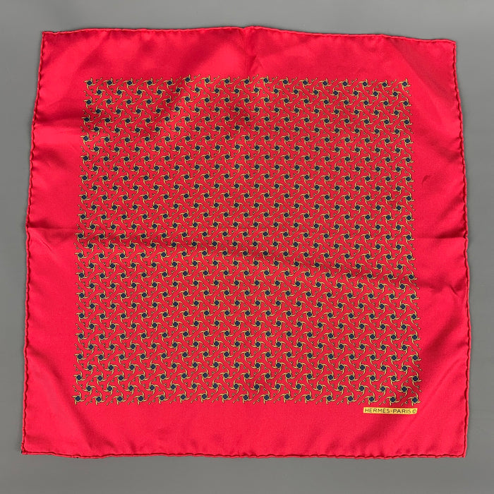 HERMES Red Gold Abstract Silk Twill Pocket Square