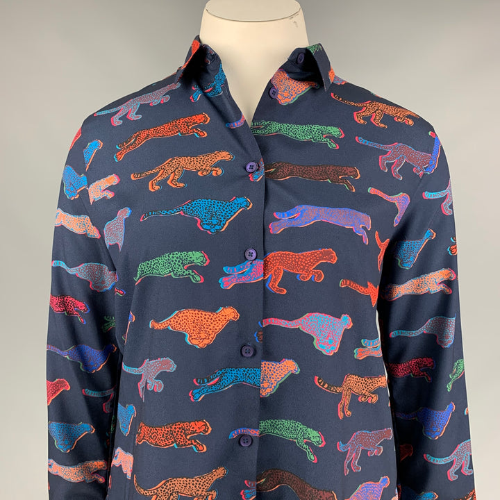 PS by PAUL SMITH Talla 10 Blusa de leopardo de poliéster con estampado multicolor
