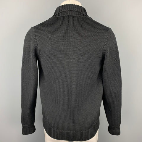 ARMANI COLLEZIONI Size S Black Knitted Virgin Wool Shawl Collar Knitted Cardigan