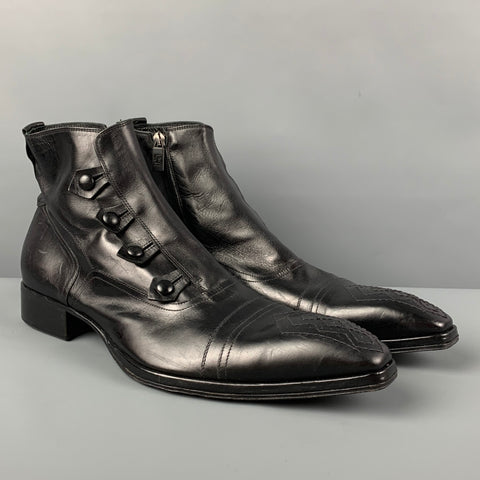 Jo GHOST Size 13 Black Leather Side Button Boots