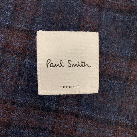 PAUL SMITH Size 44 Navy Burgundy Plaid Wool Single Breasted Sport Coat