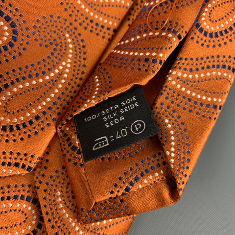 ERMENEGILDO ZEGNA Copper Black White Paisley Silk Satin Tie