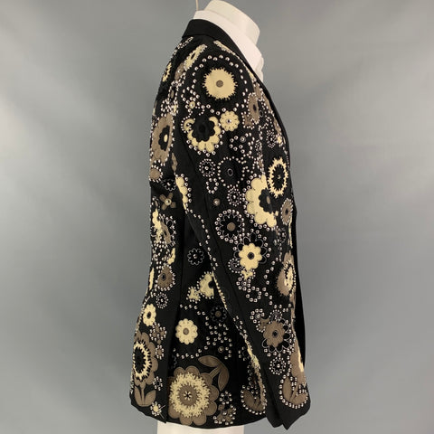 BURBERRY PRORSUM Spring 2016 Size 40 Regular Black & Cream Embellished Floral Sport Coat