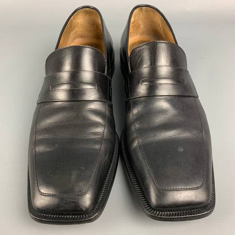 LOUIS VUITTON Size 10 Black Leather Square Toe Loafers
