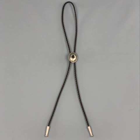Cravate Concho Bolo en cuir tressé argent noir VINTAGE