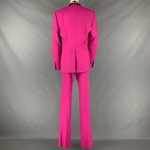 DOLCE & GABBANA Size 12 Pink Navy Gold Wool Beaded Peak Lapel Pants Suit