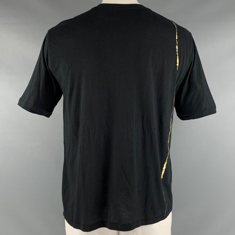 HAIDER ACKERMANN Size XL Black Gold Graphic Cotton Crew-Neck T-shirt