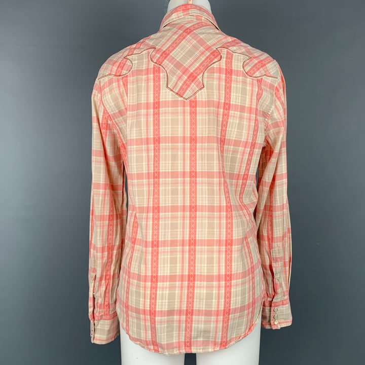 RRL by RALPH LAUREN Camisa occidental de algodón a cuadros rosa y blanco talla 4