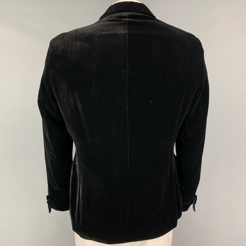 EMPORIO ARMANI Size 44 Black Velvet Viscose Silk Peak Lapel Sport Coat