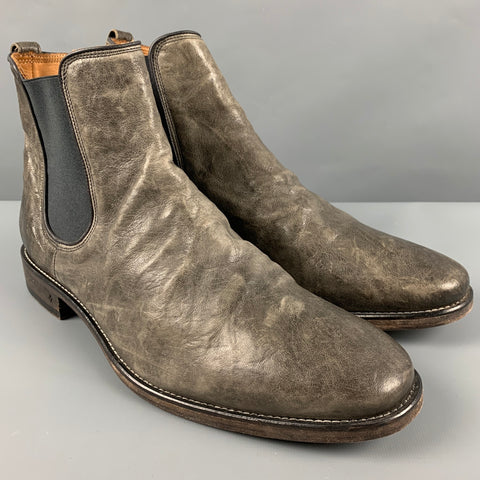 JOHN VARVATOS Size 10.5 Grey Distressed Leather Boots