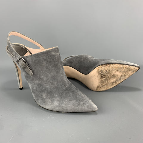 MIU MIU Size 7.5 Grey Suede Sling Back Mule Booties