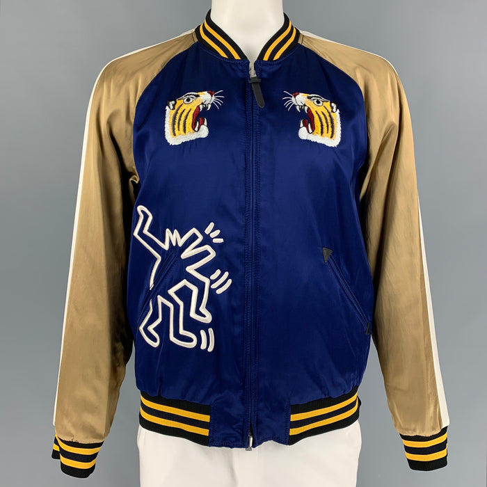 COACH x Keith Haring Size XL Navy Taupe Embroidery Bomber Jacket