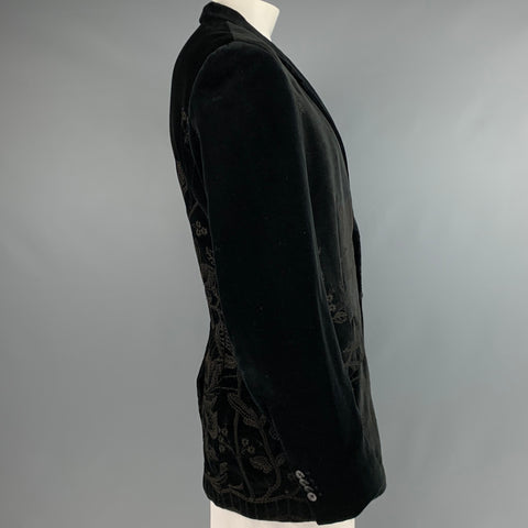 PAUL SMITH Size 46 Black Brown Embroidery Velvet Notch Lapel Sport Coat