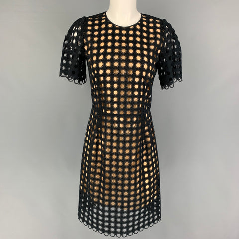CHLOE Size 2 Black Beige Cotton Polyester Cut Out Short Sleeve Dress – Sui Generis Designer Consignment