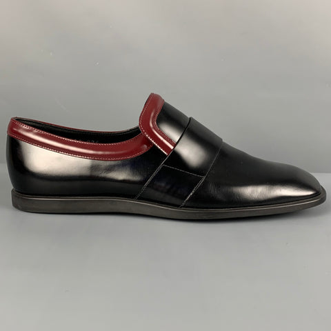 PRADA Size 7.5 Black Burgundy Two Toned Leather Square Toe Loafers