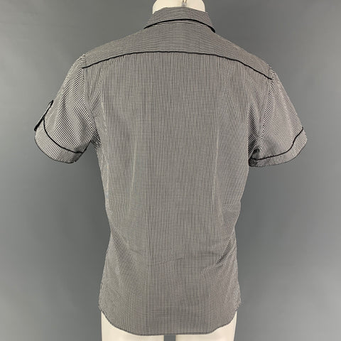 GUCCI Size L Black White Gingham Cotton Short Sleeve Shirt