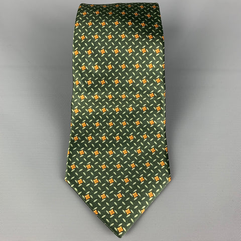BURBERRY LONDON Green Yellow Silk Tie