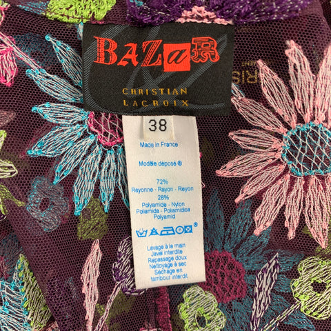 BAZAR by CHRISTIAN LACROIX Size 6 Purple Multi-Color Rayon Blend Embroidered Casual Top