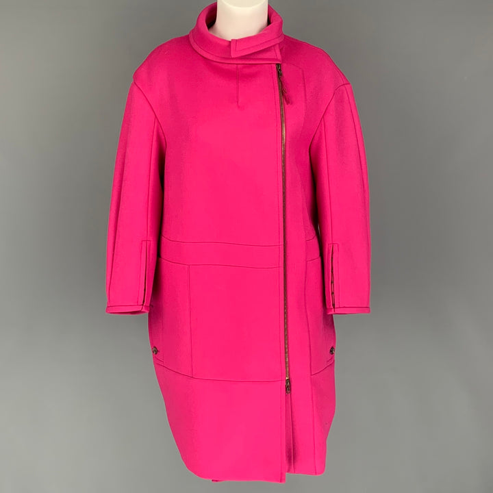 NINA RICCI Size 6 Pink Wool Solid Zip Up Coat