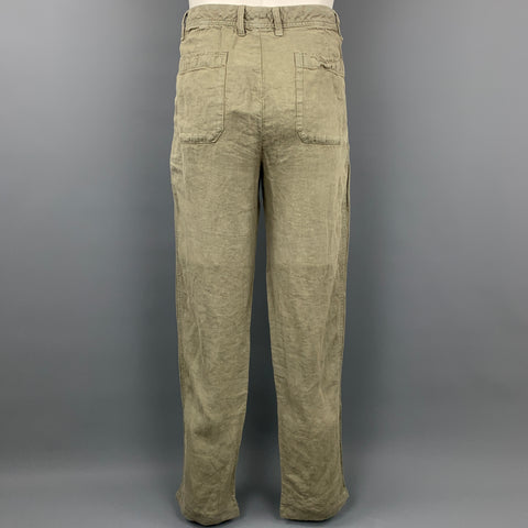 JAMES PERSE Size 33 Olive Linen Button Fly Casual Pants