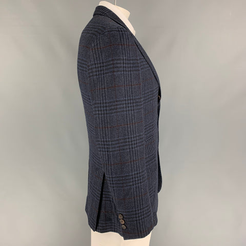 BRUNELLO CUCINELLI Size 42 Navy Gray Red Plaid Cashmere Sport Coat