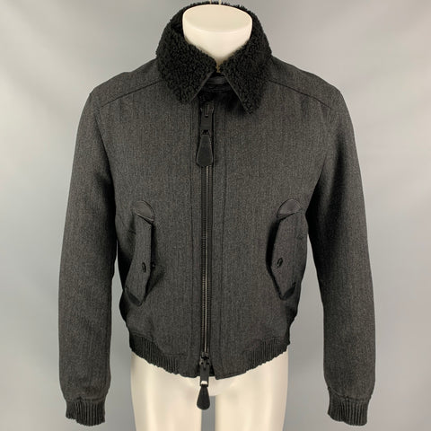 BURBERRY PRORSUM Fall 2012 Size 38 Slate Grey Wool / Mohair Shearling Zip Jacket