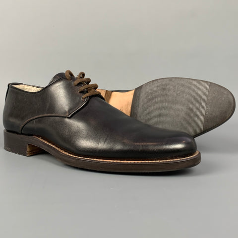 FAUSTO SANTINI Size 7.5 Black Leather Flat Laces