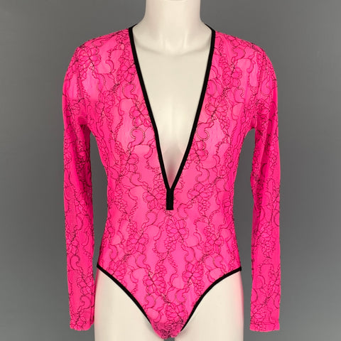 NATSHA ZINKO Talla 6 Top de vestido de traje de cuerpo de encaje de poliamida negro rosa