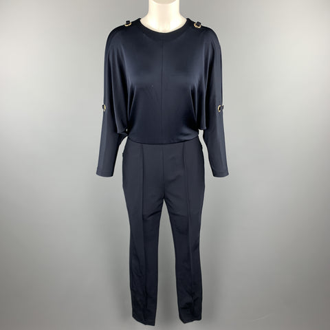 ESCADA Taille 6 Combinaison à manches chauve-souris avec œillets bleu marine et épaules froides