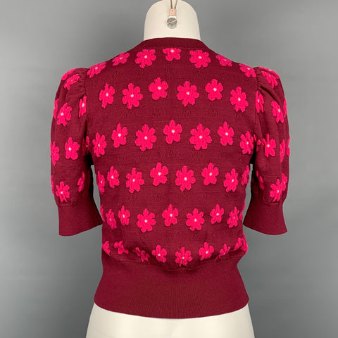 KATE SPADE Size XS Burgundy & Pink Floral Viscose Blend Short Sleeve Pullover