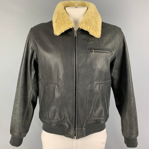 POLO by RALPH LAUREN Size L Charcoal Leather Full Zip Jacket