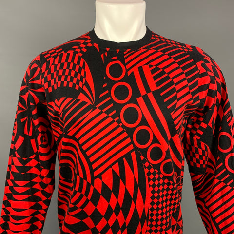 VERSUS by GIANNI VERSACE Size M Black & Red Geometric Cotton Crew-Neck Pullover