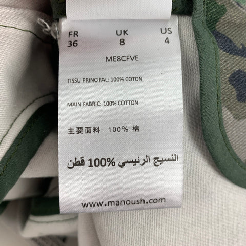 MANOUSH Size 4 Green Camouflage Denim Cotton Rhinestone Collar Military Jacket