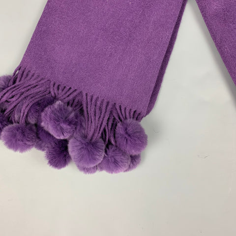 LA FIORENTINA Bufanda con pompones de pelo de cachemira morado