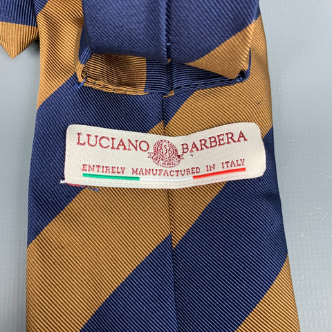 LUCIANO BARBERA Navy & Brown Stripe Silk / Cotton Tie