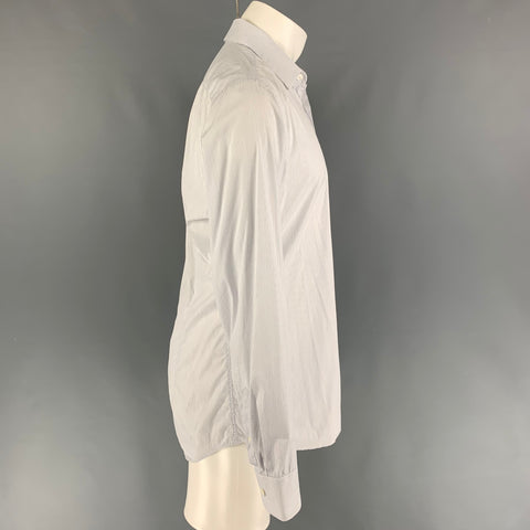 PRADA Size M White Navy Stripe Cotton Blend Button Up Long Sleeve Shirt