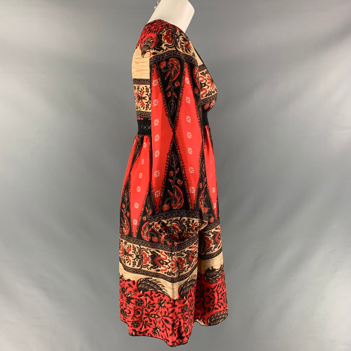 MANOUSH Size 0 Orange Black Silk Handkerchief V-Neck Dress